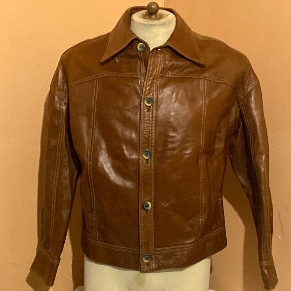 Jayla Button Down Leather Jacket PL-Brown main image 1